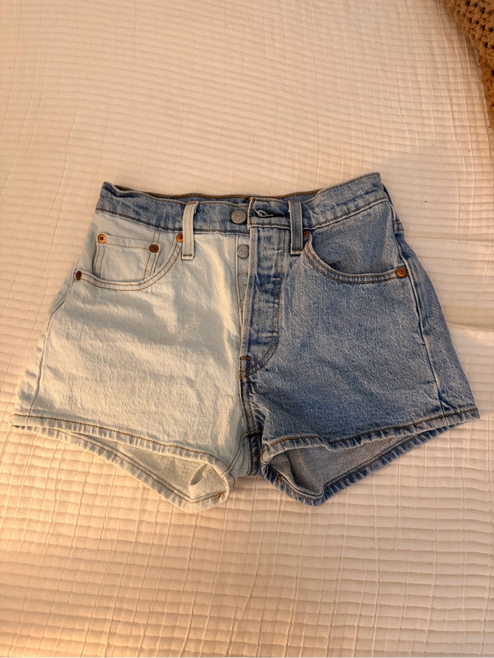 LEVIS 501- Two-Tone Light and Medium Blue Denim Shorts - Women